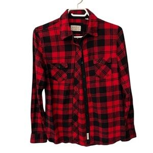 Weatherproof Vintage red black flannel top plaid button up Gorpcore Cozy shirt